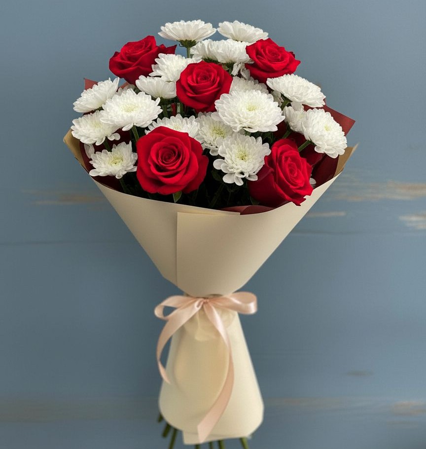 Букет цветов из: Розы и Хризантемы в Джерокае