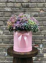 Цветочная композиция из Гипсофила и Розы в шляпной коробке в Джерокае