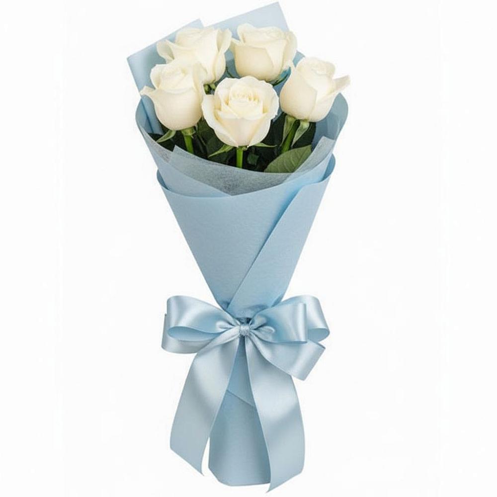Букет 5 Белых роз Проуд в Джерокае