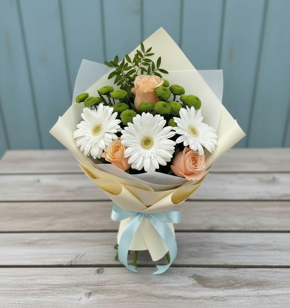 Букет цветов из: Герберы, Розы и Хризантемы в Джерокае
