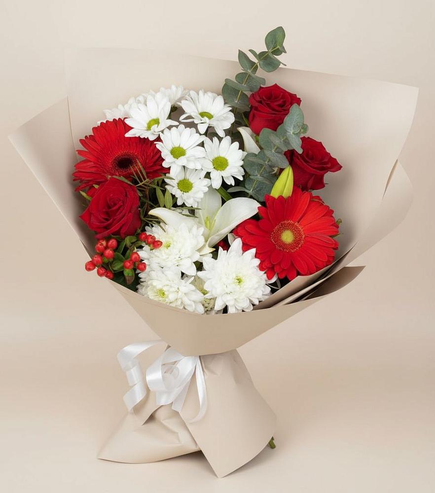 Букет цветов из: Розы, Хризантемы, Герберы и Лилии в Джерокае