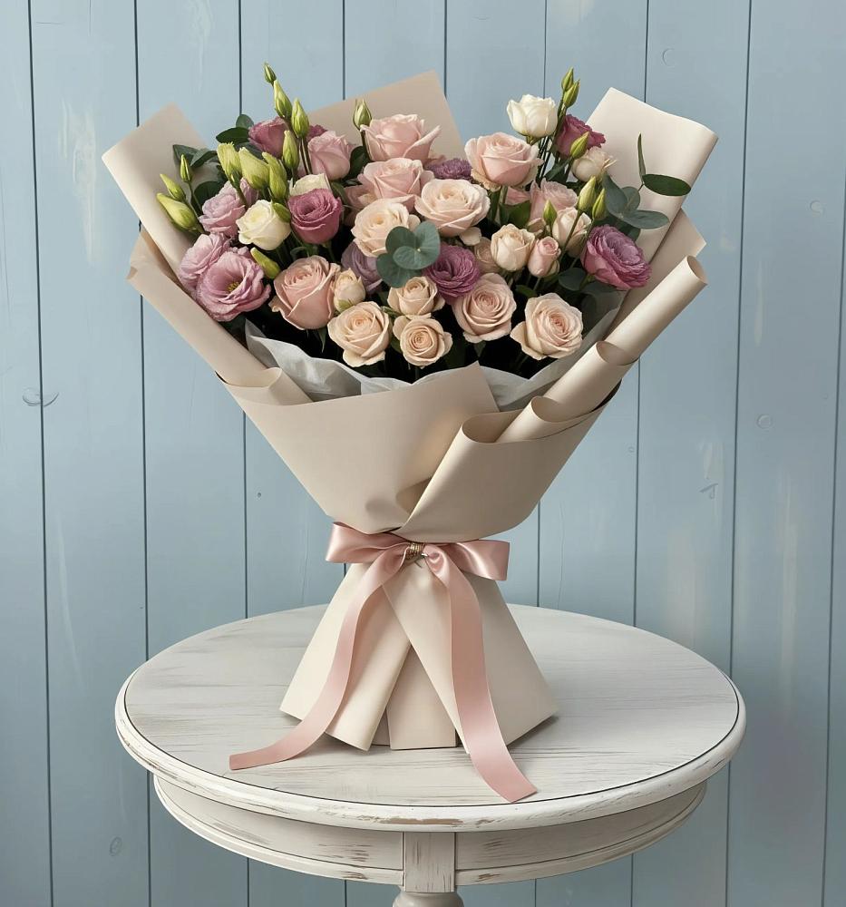 Букет цветов из: Розы и Лизиантусы в Джерокае