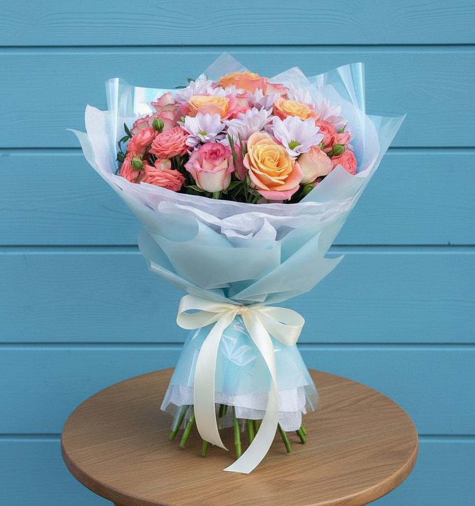 Букет цветов из: Хризантемы и Розы в Джерокае