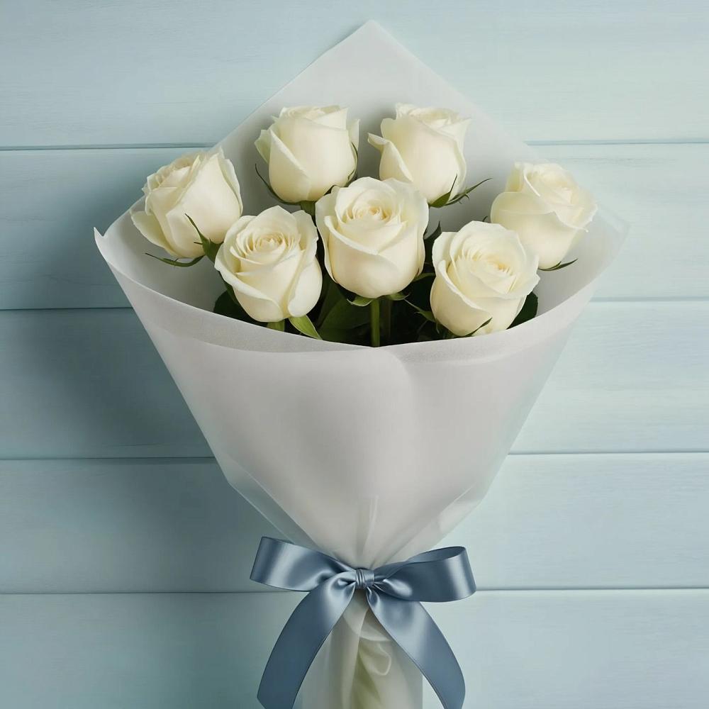 Букет 7 Белых роз Эдлесс Лав в Джерокае